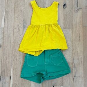 Mini Boden Yellow Tank Top and Green Shorts Set